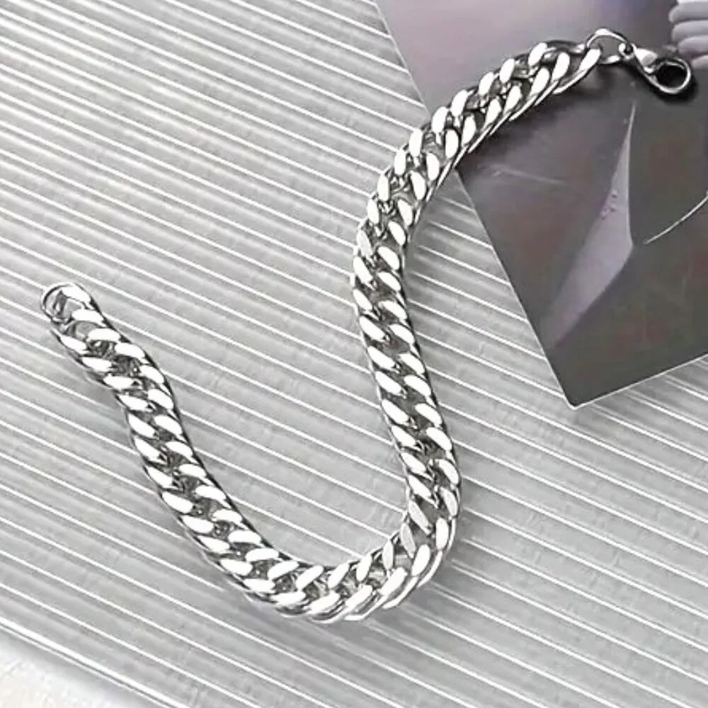 Chain Bracelet Titanium Steel Metal Link Unisex Goth Punk Minimalist Rock Men's